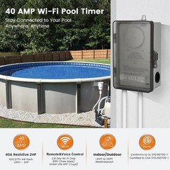 WiFi Pool Timer, Outdoor Indoor Smart Switch, 40 AMP, 2HP, 120, 240, 277 VAC,…