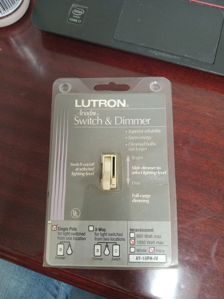 Lutron Ivory Ariadni Incandescent Toggle Dimmer Single Pole 1000W AY-10PH-IV