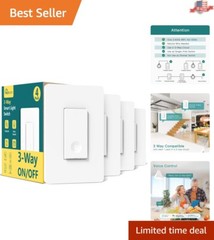 Remote-Controlled On-Off-On Light Switch 4 Pack with Smart App Integration
