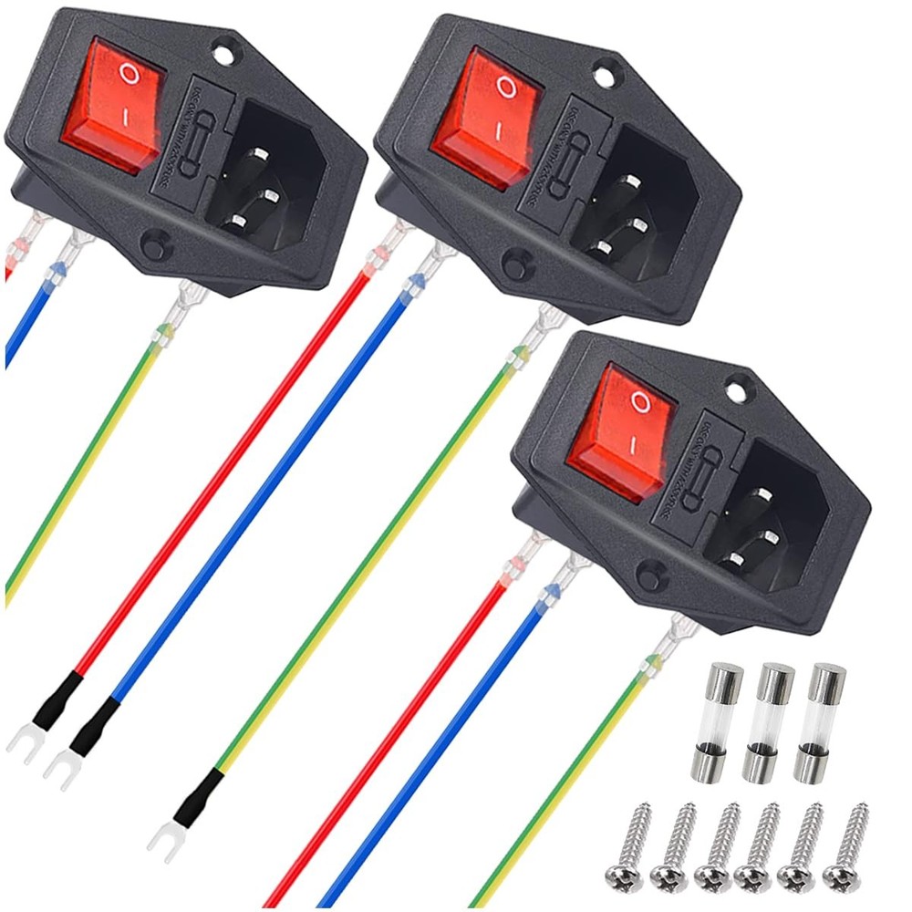 3Pcs AC 10A 250V Rocker Switch Power Socket Inlet Module Plug, 3 Pin IEC320 C…
