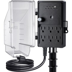 Outdoor Power Stake Light Timer, Dusk to Dawn, 6 Electrical Outlet Power Stri…