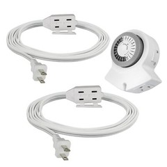Clear Power Combo Pack: 2-Outlet Indoor Mechanical Timer w/6ft & 9ft SPT-2 Wh…