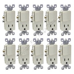 Leviton 5625-A Almond Decora 1-Pole Toggle Switch 5-15R 15A Receptacles 10-Pack