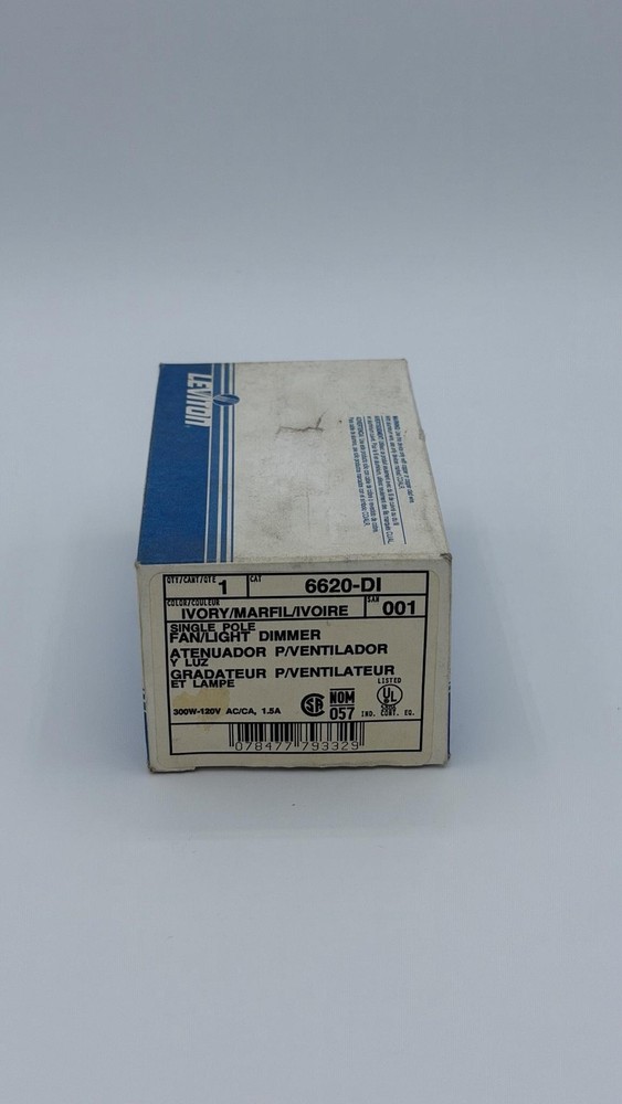 Leviton 6620-DI Decora Quiet Fan Speed Control Dimmer Wall Switch Beige 120V