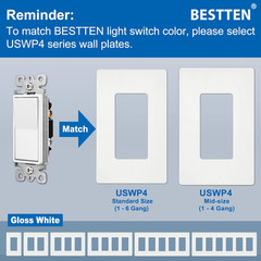 BESTTEN 10 Pack 3-Way Decorator Light Switch, 15A 120/277V, Single Pole or Three