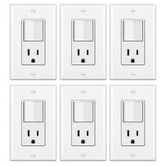 BESTTEN 6 Pack Combination Wall Light Switch and Decor Outlet, Single Pole Rocke