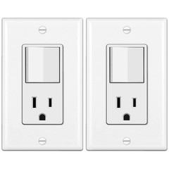BESTTEN 2 Pack Combination Wall Light Switch and Decor Outlet, Single White