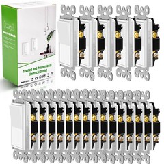 3-Way Wall Light Switch On/Off Rocker Paddle Switch 15A 120/277V UL White 20Pack