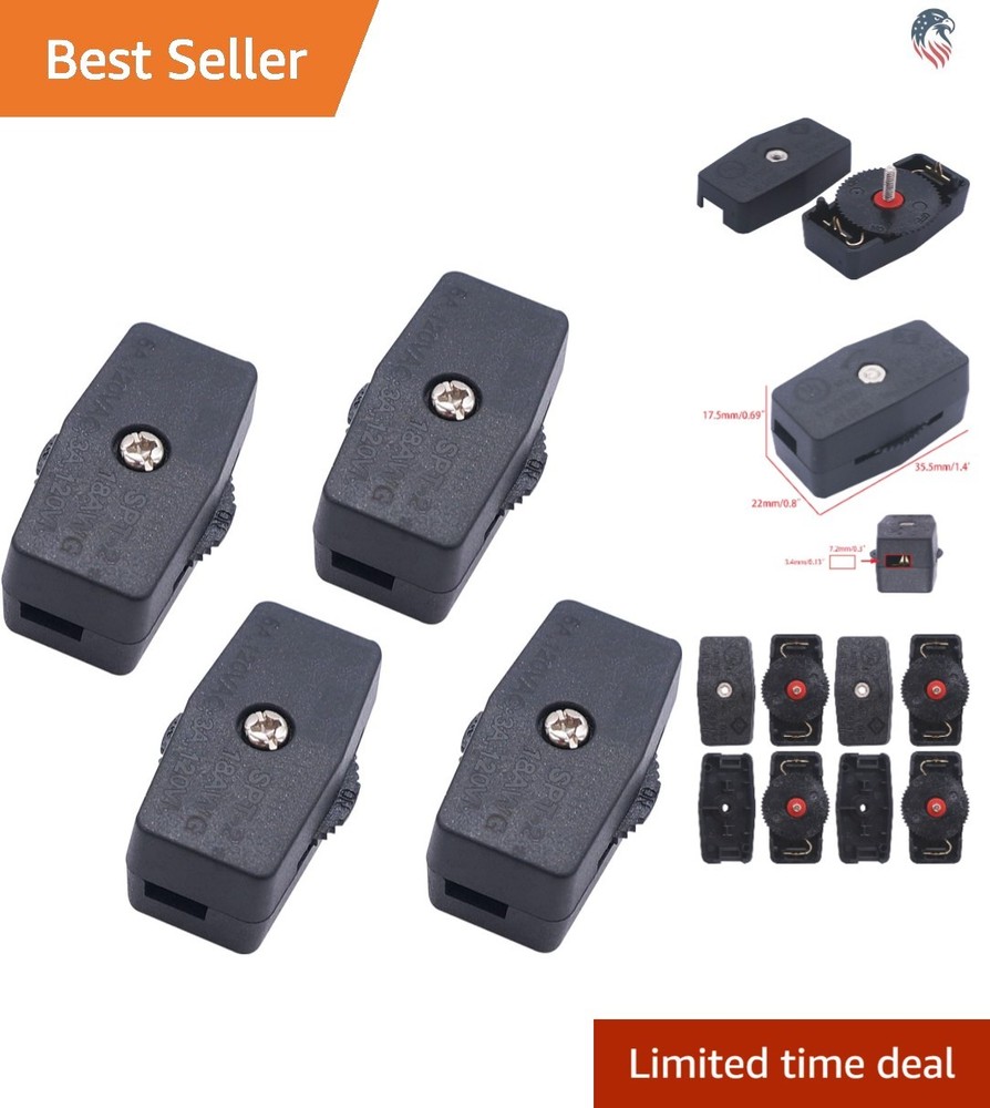 4Pcs Inline Rotary Cord Switch Compatible with 18/2 SPT-2 Lamp Cord 120V 3A B…