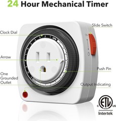 24-HOUR Plug-in Mechanical Timer 15-Min Intervals 3-Prong Heavy Duty