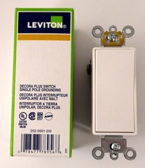 Leviton 5691-2W Decora Switch, 15A, 120/277V, 1-Pole, White, Back/Side Wired New