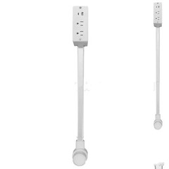 180° Rotating White Outlet Extender: Adjustable Length, Flat Plug, NightStand Us