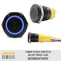 16mm Ring LED (On)-Off Momentary BLACK Aluminium Push Switch R16 12v NO NC