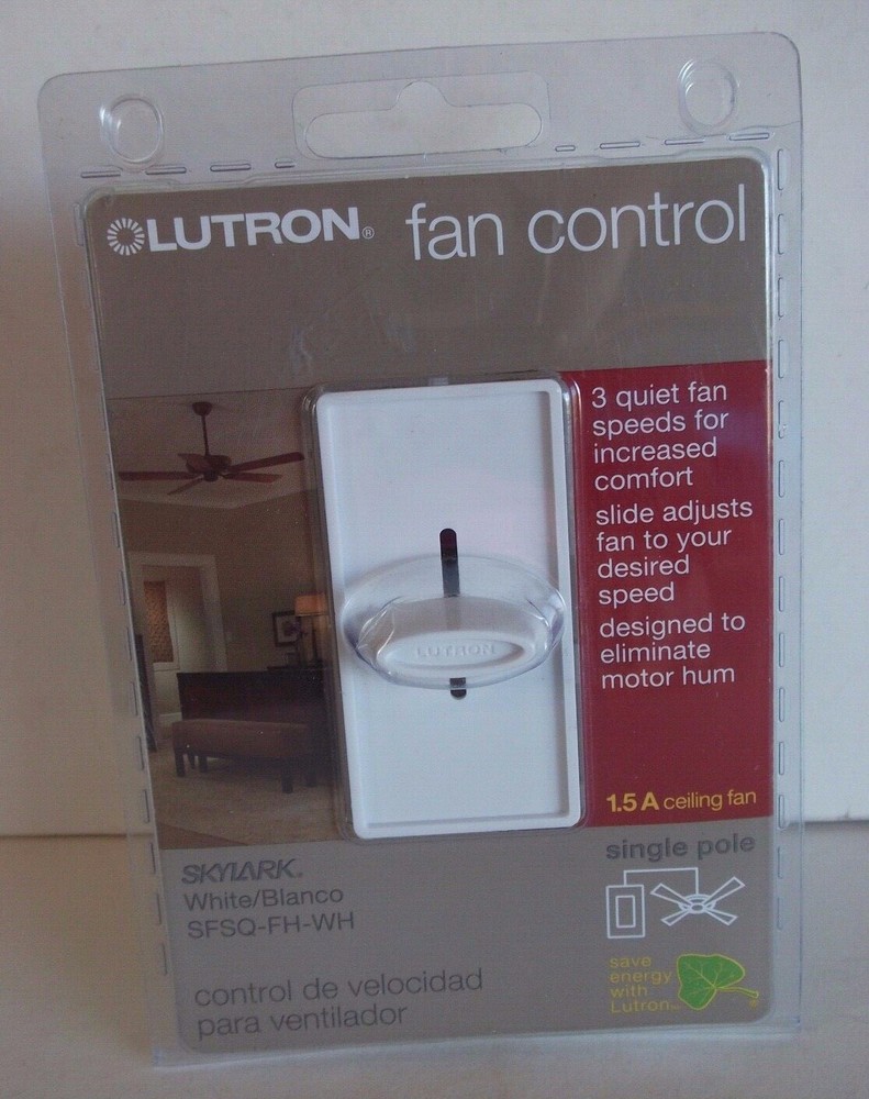 Lutron Fan Control White SFSQ-FH-WH 3 Speed Single Pole Skylark 1.5 A New
