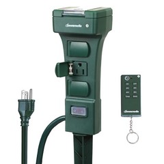 DEWENWILS Outdoor Power Stake Timer 6 Grounded Outlets 6FT Cord, Photocell
