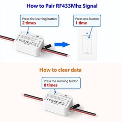 Wireless Remote Control Light Switch 110V-240V 1500W 1 Channel 2 Transmitters