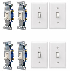 LOT OF 4 Eaton White Toggle Light Switch Single 15A 120V 1301-7W w wallplates