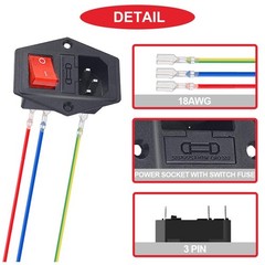 3Pcs AC 10A 250V Rocker Switch Power Socket Inlet Module Plug, 3 Pin IEC320 C…