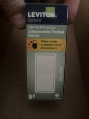 Leviton Decora 5601-2AW Rocker Light Switch White 15A Antimicrobial Set of 5