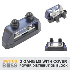 2 GANG M8 Power Distribution Block Bus Bar Terminal Post Hard Cover Black Red