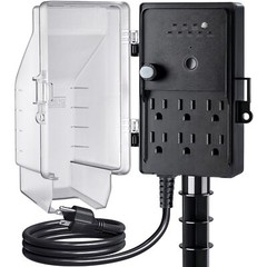 Outdoor Power Stake Light Timer Dusk To Dawn 6 Electrical Outlet Power Strip Wea