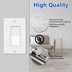 Decorator Wall Light Switch 15A Paddle Rocker Single Pole UL Listed White 40Pack
