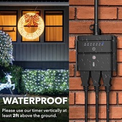 Outdoor Timer Outlet, Dusk-to-Dawn & Remote Control (100ft) – 3 Outlets&Remote