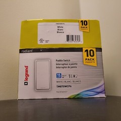 9 Pack Legrand Radiant 15 AMP Paddle Switch -WHITE- Model #TM870WCP6