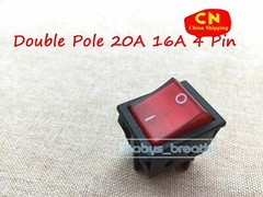 4 Pin Rocker Switch Canal R Series Red Illuminated Double Pole 20A 16A