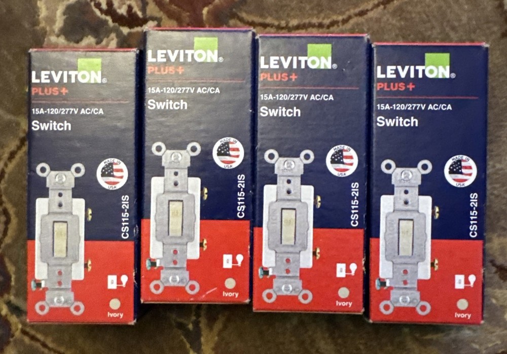 4 Leviton S04-CS220-2WS 20 Amp Ivory Commercial Grade AC Quiet Switch Toggle