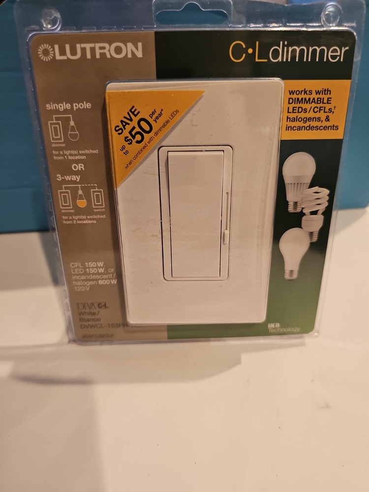 LUTRON DIVA C-L DIMMER LED 150W MODEL # DVWCL-153PH-WH SEALED