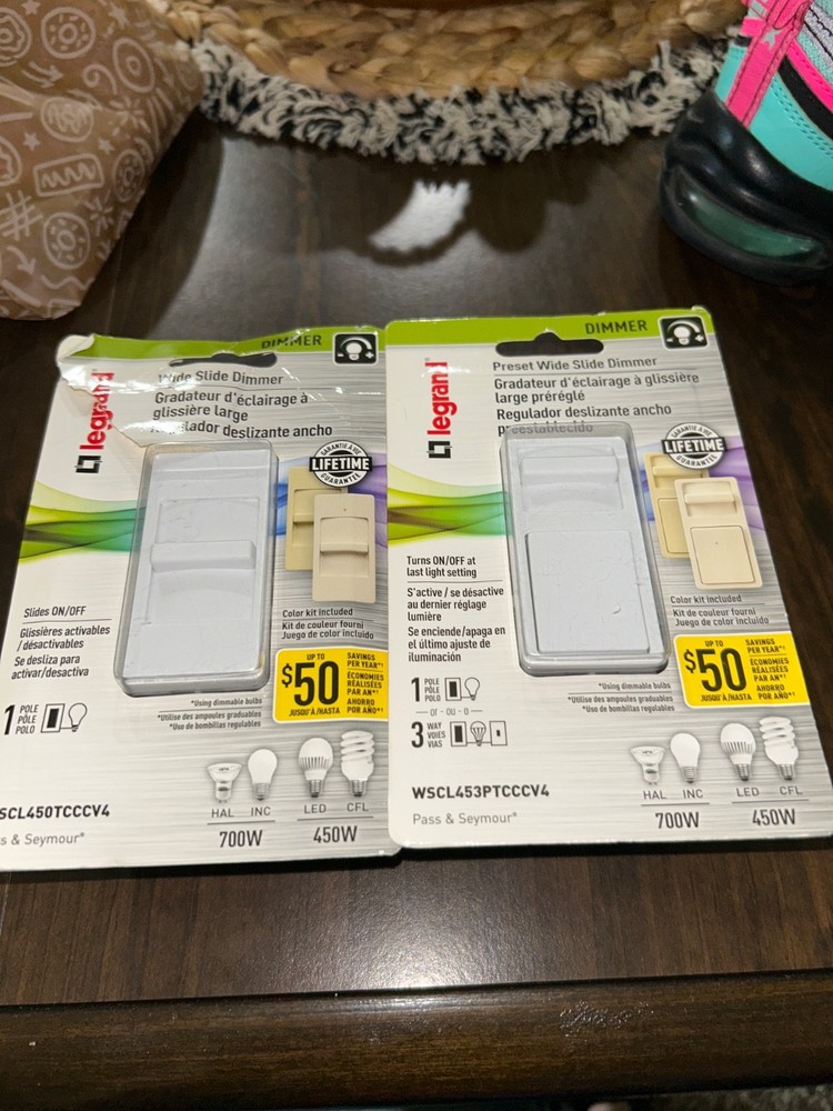 Legrand Pass & Seymour 450W Preset Wide Slide Dimmer WSCL453PTCCCV4 lot of 2 new
