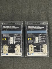 Lot Of 2 Eaton TUL06P-C2 Universal Toggle Dimmer Switch LED CFL 300W 600W 3-Way