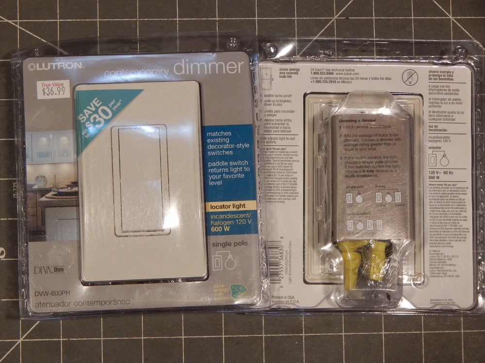 2x Lot Lutron Contemporary Dimmer Light Switch White DVW-600PH 120V 600W