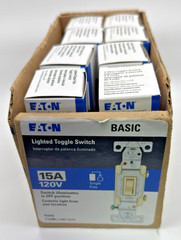 BOX OF 8 – Eaton 15-amp Single-pole Illuminated Toggle Light Switch , Ivory
