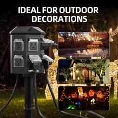 TiFFCOFiO Outdoor Power Strip Waterproof, 24 Hour Mechanical Timer, 15 ft Extens