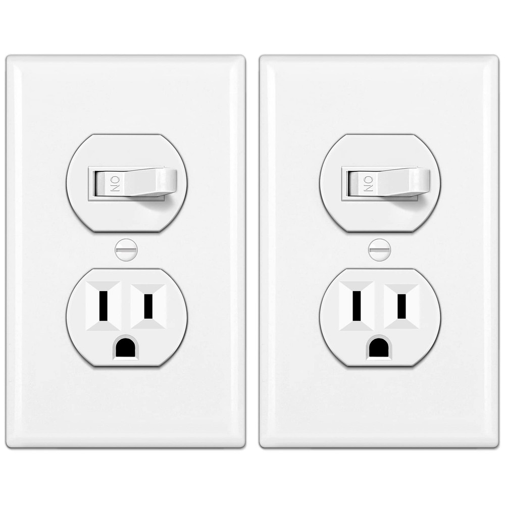 2 Pack Combination Toggle Light Switch and Duplex Receptacle Outlet, Single P…