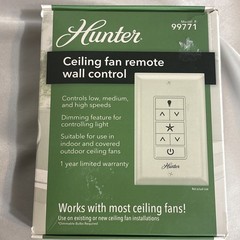 Hunter Ceiling Fan Remote Wall Control Dimming Feature White Model #99771