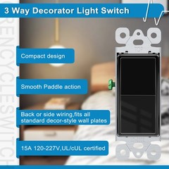 30PK Black Decorator 3 Way Rocker Switch 15A 120/277V UL Certified Single Pole