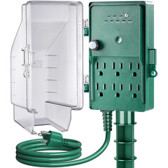 SURAIELEC Outdoor Power Stake Light Timer, Dusk to Dawn, 6 Electrical Outlet