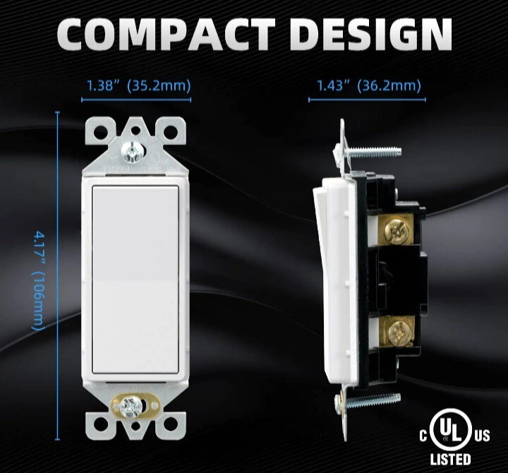 ELEGRP 10 Pack Matte White Single Pole Decorator Light Switch, 15Amp, 120/277V