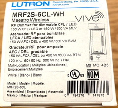 Lutron MRF2S-6CL-WH Vive Maestro Dimmer RF Wireless MRF2 6CL WH NEW