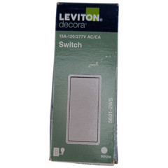 Leviton Decora 5601-2WS Single Pole Rocker Switch White 15A 120/277V
