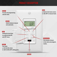 – HET01-C-W Programmable Digital Timer Switch for Lights, Fans, Motors, 7-Day18