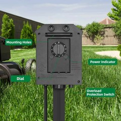 TiFFCOFiO Outdoor Power Strip Timer, Dusk to Dawn Light Sensor Countdown, 15 Fee