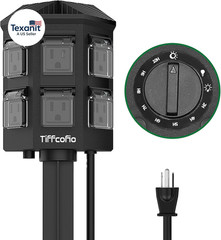 Outdoor Power Strip Timer, Dusk to Dawn Light Sensor Countdown, 6 Feet Extension