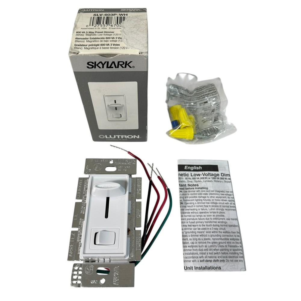 Lutron SLV-603P-WH 600 Skylark Low Voltage Slide Dimmer 3-Way White Light Switch