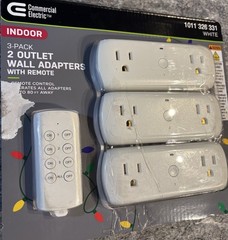 Commercial Electric Outlet Wall Adapters w/ Remote Control Wireless, White 3 Pk