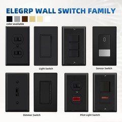 ELEGRP Matte Black Single Pole Decorator Light Switch, 15Amp 120-277V, Paddle Ro