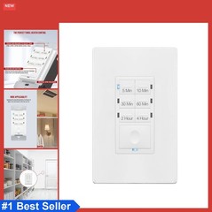 Countdown Timer Switch 5 Minute to 4 Hours White Bathroom Exhaust Fan Wall